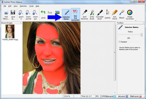 select the skin area with Marker tool.